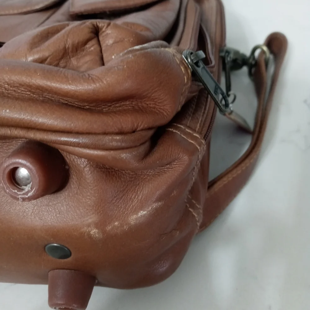 VINTAGE LAS VEGAS HILTON MEN'S LEATHER OFFICE ORGANIZER SATCHEL CARRY ON CAMEL
